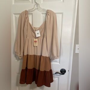 Entro Beige and Brown Tiered Dress